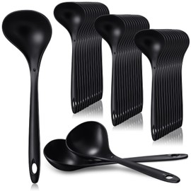 Meekoo Large Plastic Serving Spoons Heavy Duty Disposable Serving Spoons Utensils Bulk for Party Catering Buffet Restaurant Dinner Soup Cooking Weddings Dishwasher Safe, 9" x 2.8", Black(36 Pcs)
