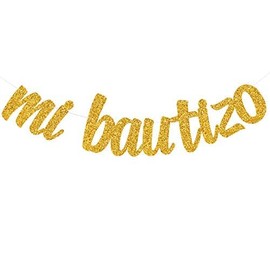 Marwey Gold Glitter Mi Bautizo Banner God Bless Bunting Sign Baby Baptism Christening First Communion Child Baby Shower Party Decorations Supplies