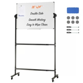 VEVOR Rolling Magnetic Whiteboard Double-sided Mobile Whiteboard 36 x 24 inch