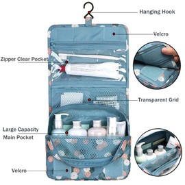Travel Toiletry Bag, YYGOJOY Hanging Wash Bag Makeup Cosmetic Organizer Bags, Portable Hanging Toiletries Bags for Men Women Girls Waterproof Multifunctional (Polka Dots)