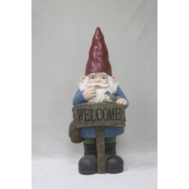 Hi-Line Gift Ltd Funny Garden Gnome Holding Welcome Sign