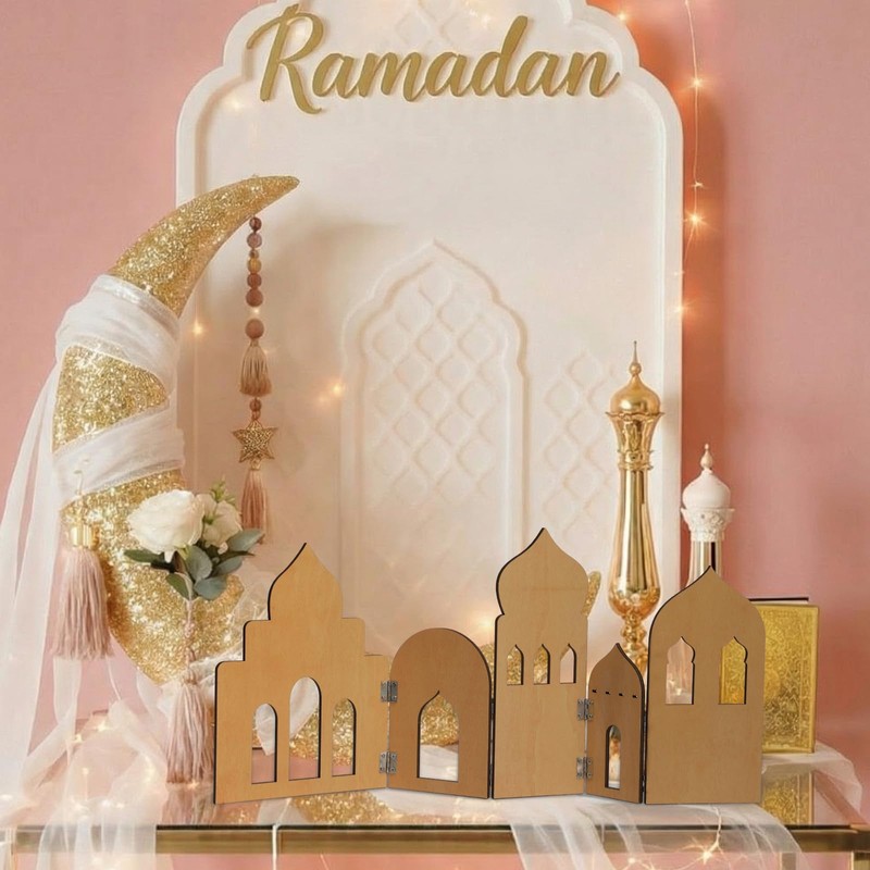 Ramadan Decorations for Home Wooden Mosque Standing Display Eid Mubarak