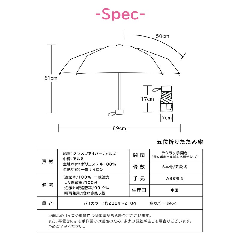 Kizawa Parasol, UV Protection, 100% Light Blocking, Folding, 100% Shading