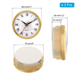 PATIKIL 3.1" 80mm Quartz Clock Insert, 2 Pcs Round Quartz Movement Miniature Clock Mini Roman Numeral Clock Fit 75mm/3" Diameter Hole for Replacement Home, Gold Tone/White, Style 19