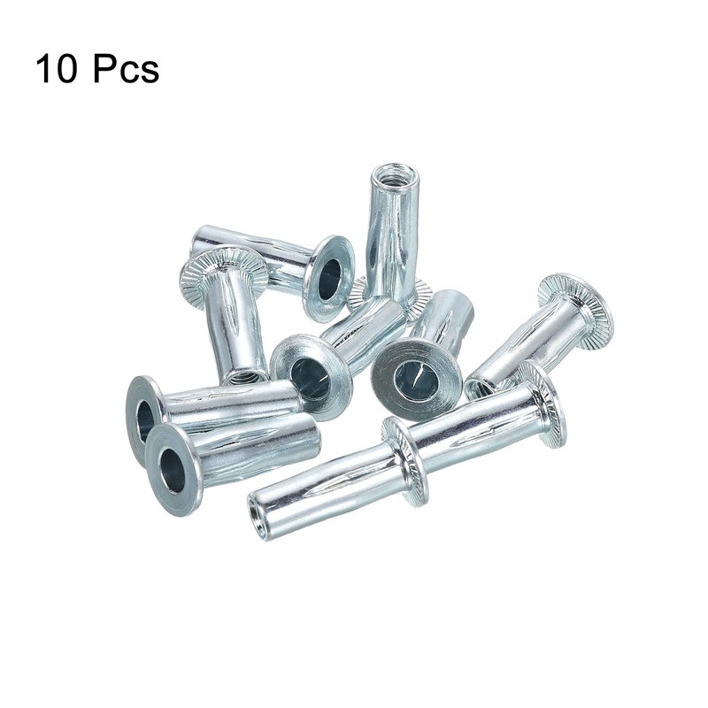 sourcing map M6 Multi-Grip Rivet Nuts, 10pcs Pre-Bulbed Shank Flat