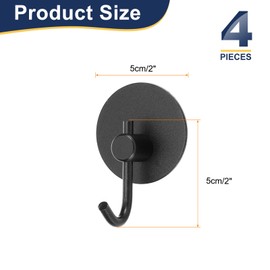 uxcell 4Pcs Self Adhesive Towel Hooks, Aluminum Round Bend Heavy Duty Adhesive Hooks Sticky Wall Hooks Towel Hooks for Bathroom, Kitchen, Home and Office(Black)