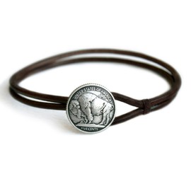 Buffalo Coin Leather Bracelet for Men Women