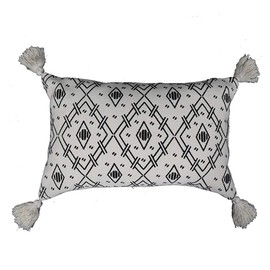 Mocofo 40.6 cm Cream/White/Grey Woven Tufted Tassel Fringe Cushion Sofa Throw Bohemian Embroidery Cream, 40.65 x 40.65 cm, 40 x 40 cm
