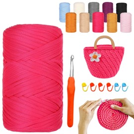 YushengTai Textilgarn, 400G/120M Textilgarn zum Häkeln Mit 9,0 mm Häkelnadel, T-Shirt Garn, Häkelgarn Tshirt Garn Für Taschen, Körbe, Decken, Heimdekoration