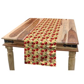 Lunarable Manzana Camino de Mesa, Fondo de Madera Natural, Decorativo para el Comedor o Sala de Estar Fácil de Limpiar, 16" X 120", Arena Marrón Verde Rojo