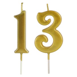 Gold 13th Birthday Candles for Cake, Number 13 1 3 Glitter Candle Party Anniversary Cakes Decoration for Kids Women or Men