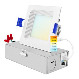 LUXRITE 3 Inch Ultra Thin Square LED Recessed Lighting, 8W, 5CCT Color Selectable 2700K-5000K, 540 Lumens High Output, Dimmable LED Wafer Lights, Wet Rated, Energy Star, ETL, Baffle Trim