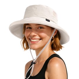 FURTALK Wide Brim Sun Hat with Ponytail Hole for Women UPF 80+ UV Protection Packable Bucket Hiking Travel Outdoor Hat Beige
