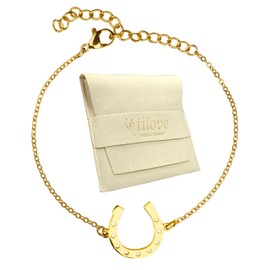 Zinello Design Tilove - Horseshoe Lucky Charm Bracelet in Gold Plated Stainless Steel - Fine & Elegant Jewellery - Gift for Good Luck & Success - Adjustable 16 + 5 cm - Free Gift Bag 16 cm + 5 cm,