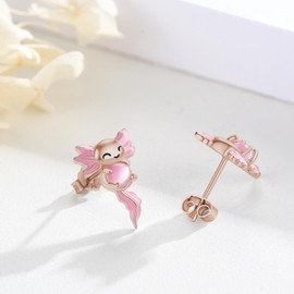 Moonstone Axolotl Earrings S925 Sterling Silver Pink Axolotl Stud Earrings Animal Salamander Axolotl Jewellery
