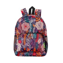 Eco Chic Lightweight Foldable Water Resistant Mini Backpack Folds Into Pouch for Storage (Lush Floral Purple)