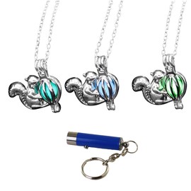 AlterImage Enchanting Squirrel Glow in The Dark Necklaces Set of 3 Luminous Jewelry Green Blue & Sky Blue Includes UV Light