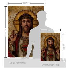 Feast of Sacred Heart of Jesus Canvas Burlap Flag Kit Stand Pole Burlap Wall Hanging Decor Home Porch Religious Room Tapestry Faith Fathers Day Cemetery Decorations for Grave Yard Catholic Gifts