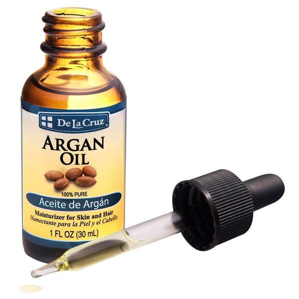 De La Cruz 100% Argan Oil of Morocco - Pure Cold-Pressed Virgin Moroccan Argan Oil for Hair and Skin - 1 FL OZ