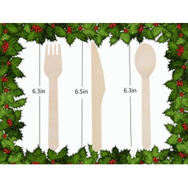 TREATLIFE HOME Wooden Compostable Utensils Set - 300 Pieces, Sturdy Disposable Cutlery for Party and Events, Natural Wood Finish
