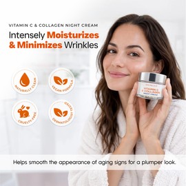 Skin 2.0 Vitamin C & Collagen Face Moisturizer – Hydrating Anti Aging Night Cream For Uneven & Dry Skin, Firms & Smooths Fine Lines – Dermatologist Tested, Korean Skin Care, Clean Beauty – 1.69 Fl Oz