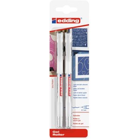 edding 2185 gel roller - white - pack of 2 - 0.7 mm - gel pen for writing, drawing, colouring mandalas, bullet journals - white gel pen, colour gel pen