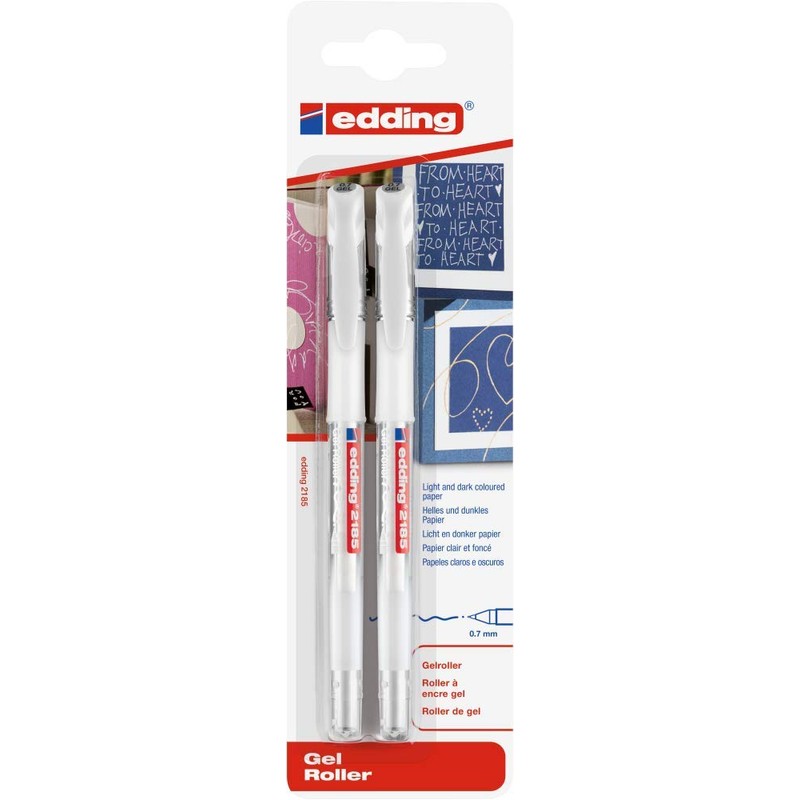 edding 2185 gel roller - white - pack of 2