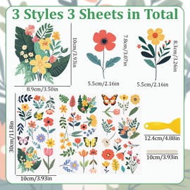 WANDIC 3 Sheets Spring Stickers Flower Elements Butterfly Stickers Waterproof Stickers Furniture Stickers Home Decoration Stickers for DIY 15x30cm