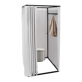 WsrrLun Portable Freestanding Fitting Room, Detachable Linen Curtain, 100 * 100 * 200cm, 3-4 Person Capacity, for Clothing Store Fitting Room & Outdoor Locker Room (Grey)