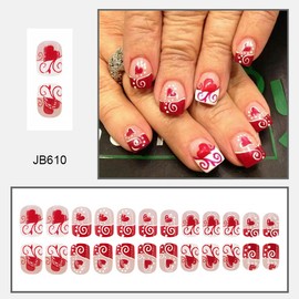 24Pcs Valentine's Press on Nails Short Square French Tip Fake Nails with Red Heart Design Nude Glossy False Nails Full Cover Artificial Glue on Nails Valentines Stick on Nails for Women Girls DIY