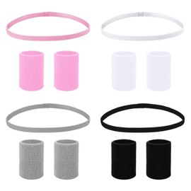CWPFVQA Pack of 4 Sports Headbands, 4 Pairs of Sweat-Absorbing Wristbands, Non-Slip Headbands, Elastic Headbands, Sports Equipment, Suitable for Fitness, Running, Basketball and Other Sports, black