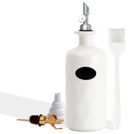 funvim Olive Oil Dispenser Bottle,20oz Ceramic Oil and Vinegar Bottle with Stainless Steel Spout,White Olive Oil Cruet for Kitchen Cooking (Flip cap, White)