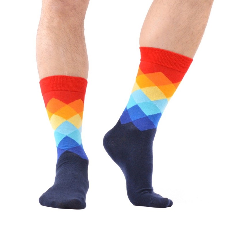 Qhome Men's Argyle Colorful Crew Combed Cotton Autumn Winter Socks