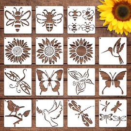 Yuanchu 15 Pcs Sunflower Bee Stencil Birds Stencils Butterfly Dragonfly Templates, Reusable Nature Stencils for Painting DIY Craft Stencils for Drawing on Wood Wall Canvas Rock Chalkboard