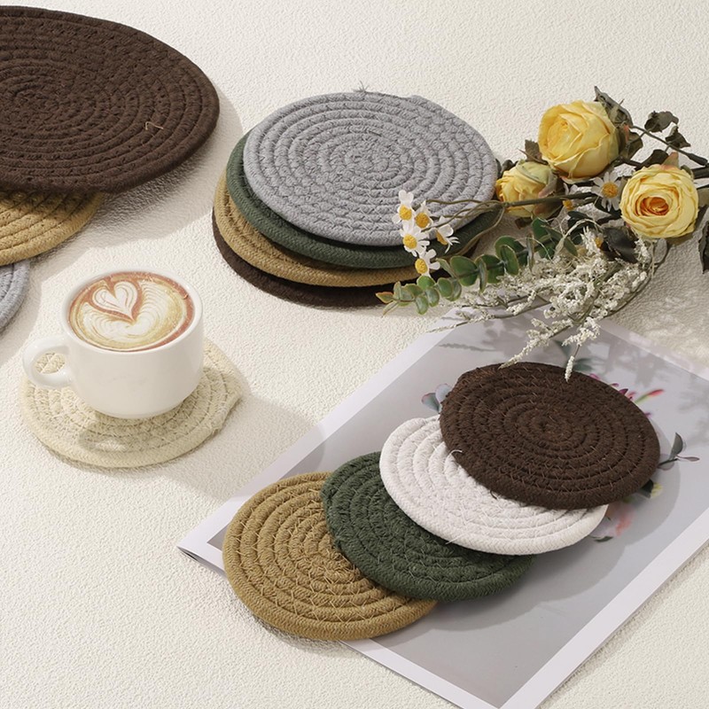 sourcing map 4 Pcs Round Braided Placemats, 7.9" Woven Placemats