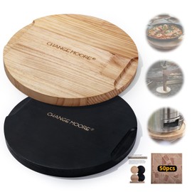 CHANGE MOORE 2Pcs 10.8in Tabletop Fire Pit Mat for Solo Stove Mesa, Small Stove Mesa XL, Heat Resistant Pine Wood Mat for Outdoor Fire Pit, Included 50Pcs Placemats