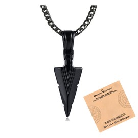 Men's Black Silver Viking Necklace: Viking Mjölnir Trident Pendant for Men with 60 cm Chains Stainless Steel Triangle Arrowhead Necklace Lucky Charm Gifts for Men Boys Teenagers