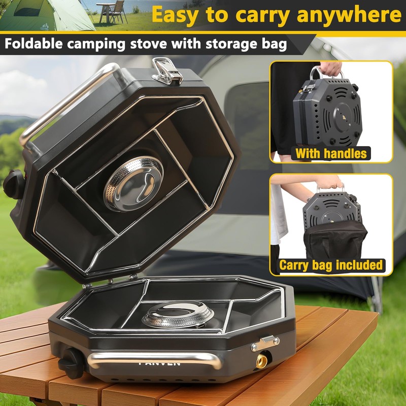 Camping Stove Propane, 2 Burner Propane Camp Stove, 20,000 BTU