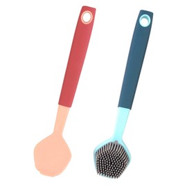 HEMOTON Silicone Dish Brush 2pcs Silicone Pot Cleaning Brushes Dish Scrub Brush Dishwashing Scrubber Kitchen Sink Cleaning Tools with Handles for Dishes Pots Pans Sinks Portable Dishwasher