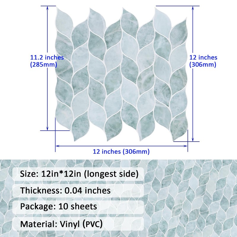 Tilingview 10 Pcs Leaf Design Peel and Stick for Kitchen
