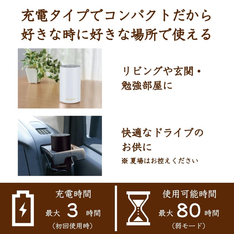 アロマブルーム モバイル アロマディフューザー ホワイト 水を使わない 充電式 コードレス ディフューザー アロマ ネブライザー