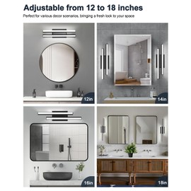 HOPAI Modern LED Bathroom Light Fixtures 18 Inch 2 Pack, 20W 1600 Lumens Retractable Vanity Lights, Dimmable Bathroom Lighting Fixtures Over Mirror, Matte Black Bathroom Light Bar, 5000K