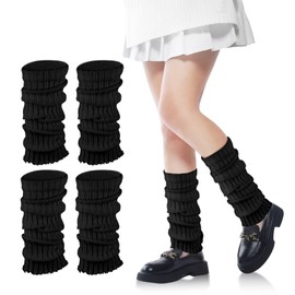 YUWJOOWEE 2 Pairs Leg Warmers for Women, Fashion Knitted Leg Warmer Socks 80s 90s Style Leg Warmers for Women, Leg Warmers Black Leg Warmers for Parties, Ballet, Dancing and Sports, Black*2