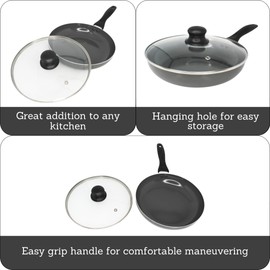 IMUSA 9.5-Inch Ceramic Nonstick Sauté Pan with Lid – Deep Gray Aluminum Skillet with Glass Cover & Cool-Touch Handle – Ideal for Sautéing, Stir-Frying, Steaming, Braising & Searing