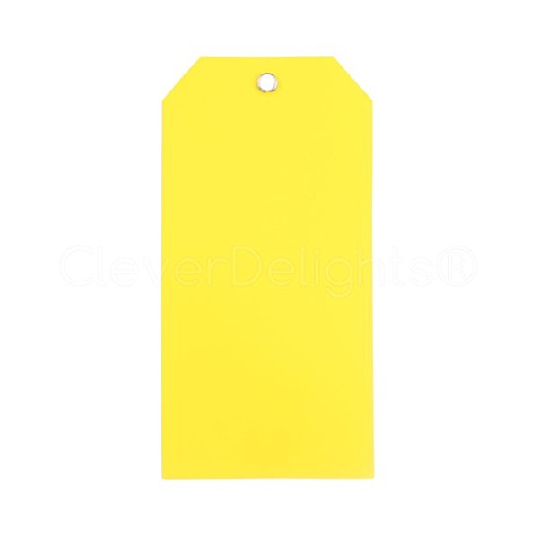 25 Pack - CleverDelights Yellow Plastic Tags - 4.75" x 2.375" - Tear-Proof and Waterproof - Inventory Asset Identification Price Tags