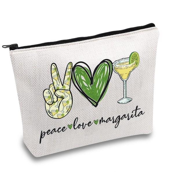 JXGZSO Bartender Gift Peace Love Margarita Cosmetic Bag With Zipper Makeup Bag Margarita Drinking Lover Gift