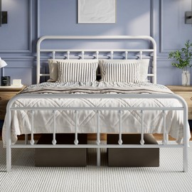 Novilla Metal Full Size Bed Frame - Modern Minimalist Victorian Style with Headboard/Footboard, Heavy-Duty Steel Slats/Underbed Storage/No Box Spring Needed/Easy Assembly/Noise Free/White