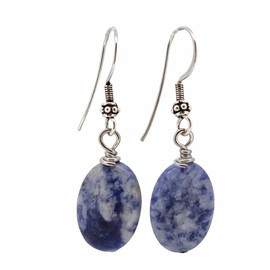 Handmade Natural Gemstone Dangle Drop Earrings for Women and Girls Made with Sterling Silver (Blue spot)