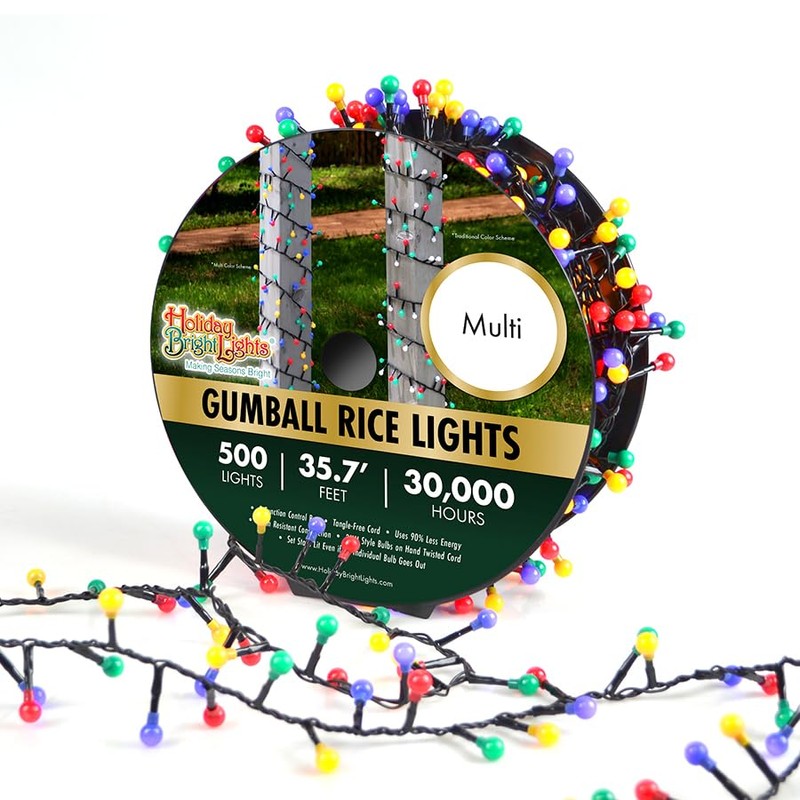 Holiday Bright Lights 500L Indoor/Outdoor Gumball Rice Light Reel -