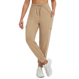 baleaf Women's Fleece Lined Joggers Thermal Warm High Waisted Winter Travel Sweatpants Hiking Exercise Active Workout Pants with Pockets Brown 2XL